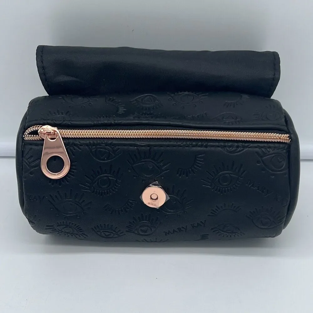 Black Faux Leather Mary Kay Print Collection Bag Zipper Button NEW